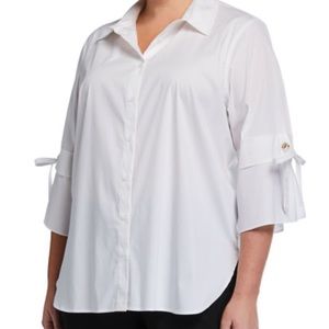 Calvin Klein three quarter white buttondown top 1X